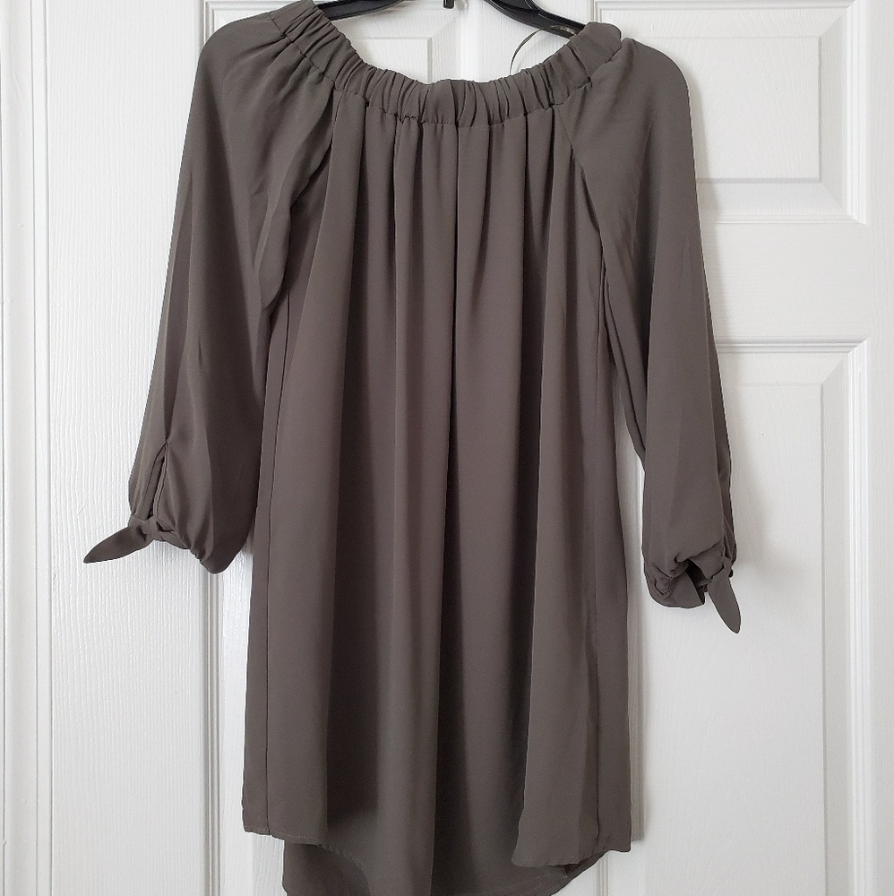 Olive green off-the-shoulder dress